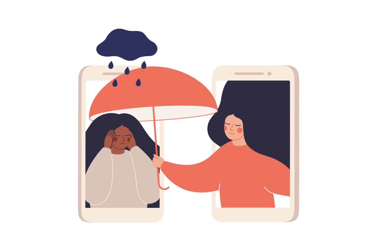 Illustration of someone holding and umbrella over another person